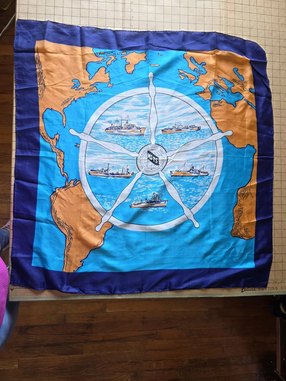 Vintage Blue U.S. Navy MSTS Military Sea Transportation Service Scarf Map 31x31